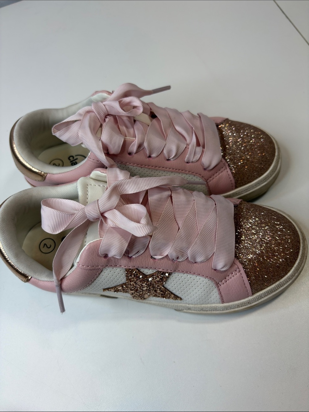 Art Class Girls Size 2 Pink Rose Gold Glitter Star Sneakers